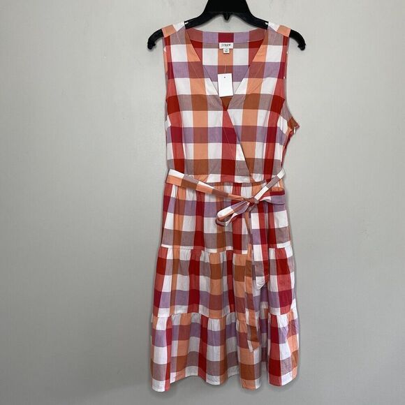 J.Crew Dresses & Skirts - J.CREW Dress Womens 12 Faux-Wrap Sleeveless Mini NEW Orange Check Belt BR911